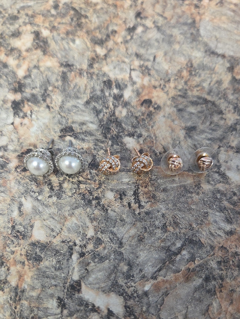 Pearl and Rose Gold Knot Stud Earring Set - Women Jewelry